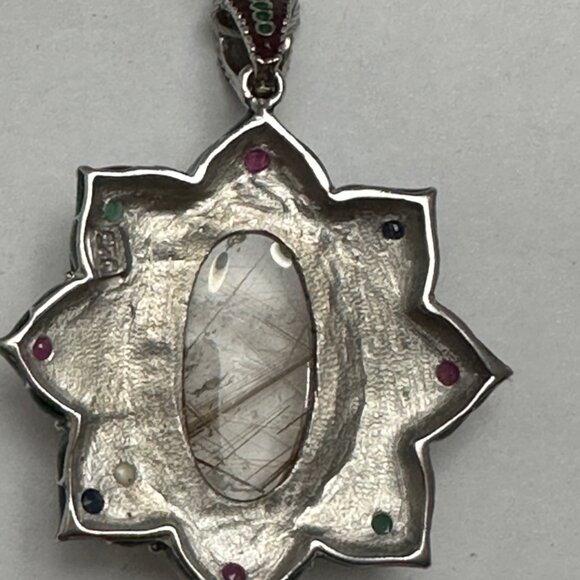 Sterling Silver 925 Pendant with Semiprecious Stones and Enamel Designer piece - Picture 2 of 3